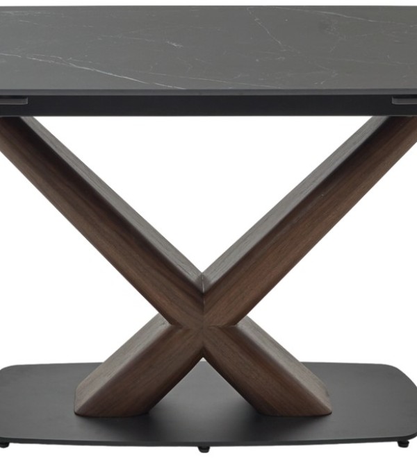 Стол БЛАНКО (BLANCO) 160 цвет ЧЕРНЫЙ МРАМОР МАТОВЫЙ (MATT BLACK MARBLE SOLID CERAMIC / ОРЕХ, ®DISAUR