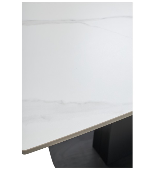 Стол БАЛД (BALDE) 140 цвет БЕЛЫЙ МРАМОР МАТОВЫЙ (MATT WHITE MARBLE SOLID CERAMIC) / ЧЕРНЫЙ, ®DISAUR