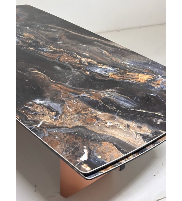 Стол ПУАНТО 200 цвет ЧЕРНАЯ ЛАВА (TITANIUM LAWA NERO), керамика / МЕДЬ каркас