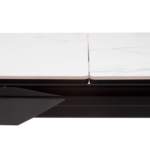 Стол КРЕМОНА (CREMONA) 140 БЕЛЫЙ МРАМОР ГЛЯНЦ (HIGH GLOSS STATUARIO), керамика/ ЧЕРНЫЙ, ®DISAUR