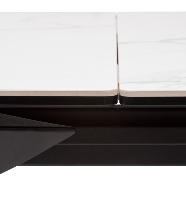 Стол КРЕМОНА (CREMONA) 140 БЕЛЫЙ МРАМОР ГЛЯНЦ (HIGH GLOSS STATUARIO), керамика/ ЧЕРНЫЙ, ®DISAUR