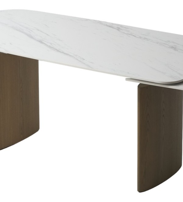 Стол КАЛВИН (CALVIN) 180 цвет КАРРАРА (SEMI-POLISHED SNOW CARRARA SOLID CERAMIC / СЕРЫЙ ДУБ, ®DISAUR