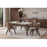 Стол ЭЗМИР (ESMIR) 180 цвет АРАБЕСКАТО (MATTE ARABESCATO SOLID CERAMIC) / ОРЕХ, ®DISAUR