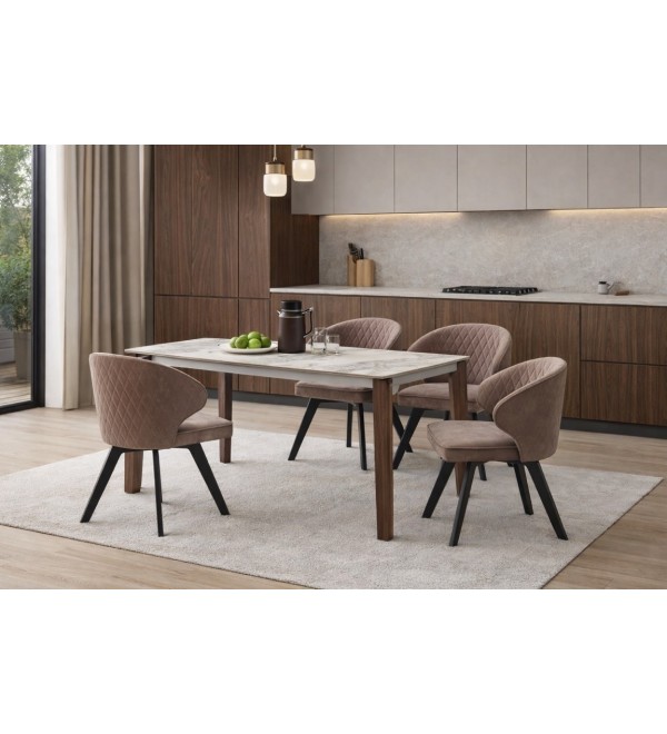 Стол ЭЗМИР (ESMIR) 180 цвет АРАБЕСКАТО (MATTE ARABESCATO SOLID CERAMIC) / ОРЕХ, ®DISAUR