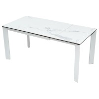 Стол КОРНЕР (CORNER) 120 цвет БЕЛЫЙ МРАМОР (HIGH GLOSS STATUARIO) керамика, стекло/ БЕЛЫЙ, ®DISAUR