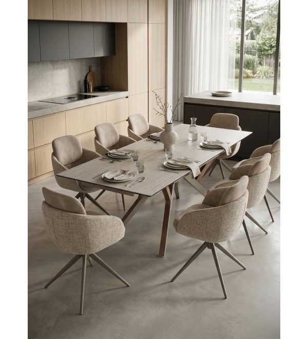 Стол КОСТА (COSTA) 180 ТРАВЕРТИН (MATTE SPANISH TRAVERTINE) керамика/ Латте / Орех натур, ®DISAUR