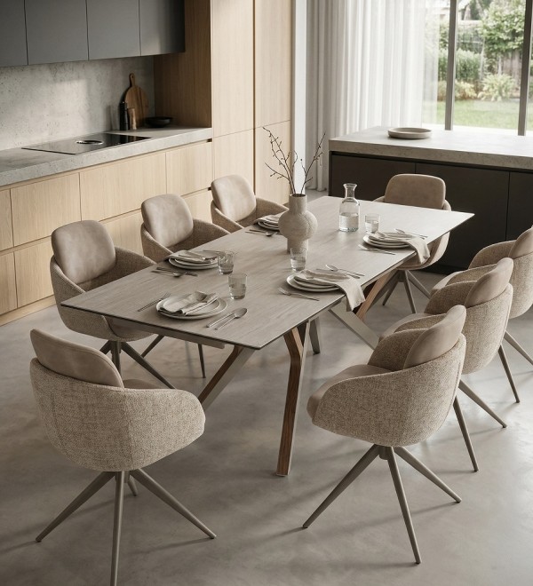 Стол КОСТА (COSTA) 180 ТРАВЕРТИН (MATTE SPANISH TRAVERTINE) керамика/ Латте / Орех натур, ®DISAUR