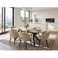 Стол КИРАН (KIRAN) 180 БЕЖЕВЫЙ МРАМОР (MATTE SICILY BEIGE SOLID CERAMIC) / Орех темный, ®DISAUR