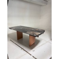 Стол ПУАНТО 200 цвет ЧЕРНАЯ ЛАВА (TITANIUM LAWA NERO), керамика / МЕДЬ каркас