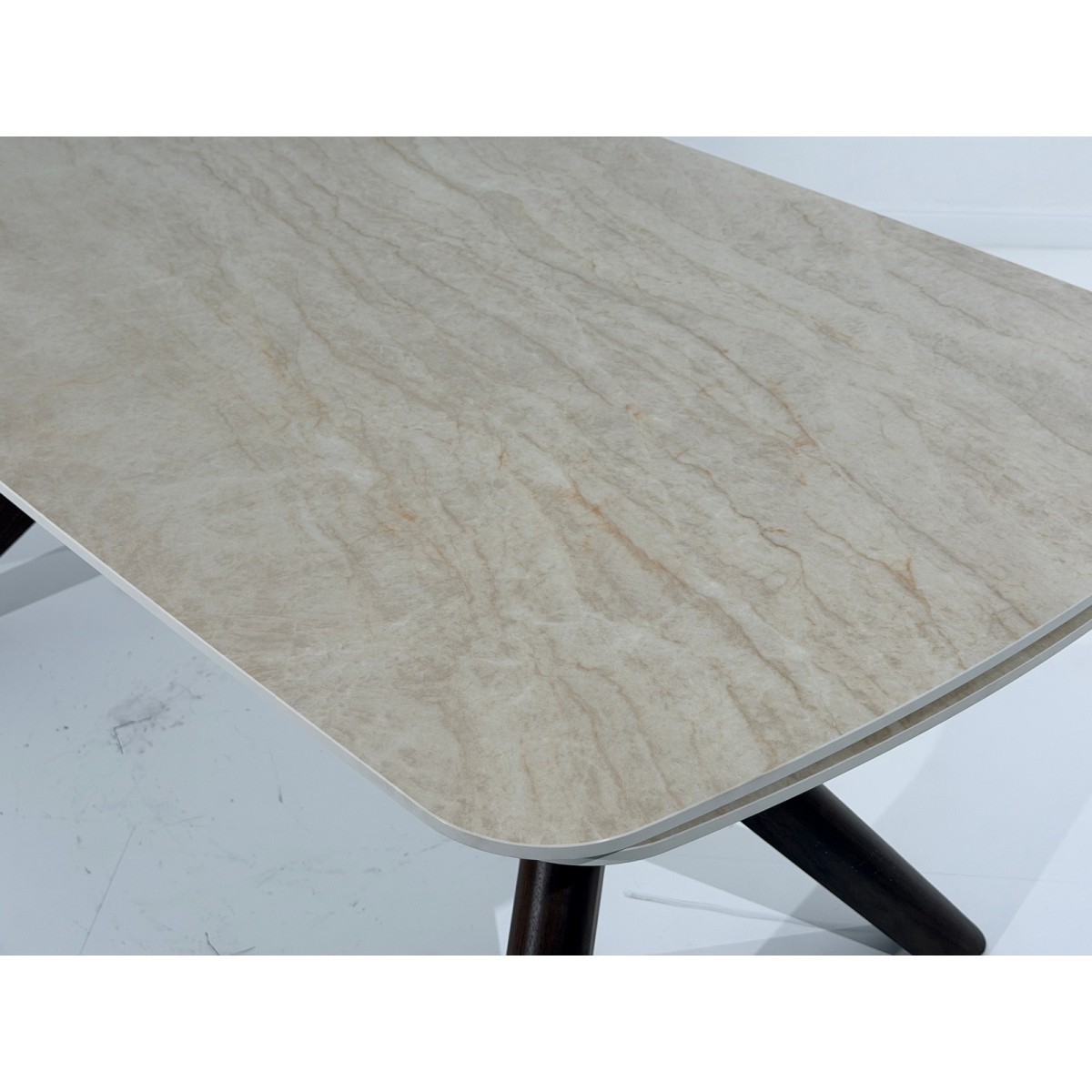 Стол КИРАН (KIRAN) 180 БЕЖЕВЫЙ МРАМОР (MATTE SICILY BEIGE SOLID CERAMIC) / Орех темный, ®DISAUR