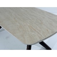 Стол КИРАН (KIRAN) 180 БЕЖЕВЫЙ МРАМОР (MATTE SICILY BEIGE SOLID CERAMIC) / Орех темный, ®DISAUR