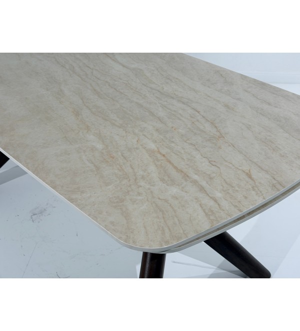 Стол КИРАН (KIRAN) 180 БЕЖЕВЫЙ МРАМОР (MATTE SICILY BEIGE SOLID CERAMIC) / Орех темный, ®DISAUR