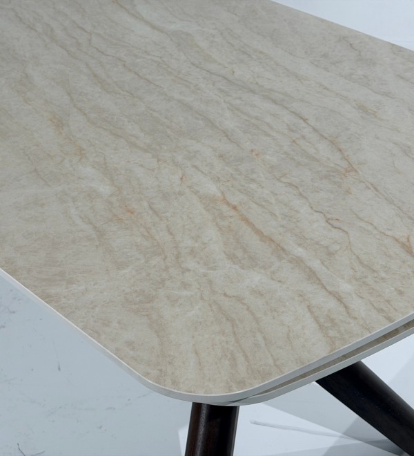 Стол КИРАН (KIRAN) 180 БЕЖЕВЫЙ МРАМОР (MATTE SICILY BEIGE SOLID CERAMIC) / Орех темный, ®DISAUR