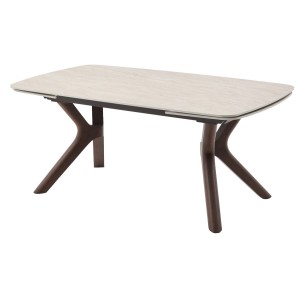 Стол КИРАН (KIRAN) 180 БЕЖЕВЫЙ МРАМОР (MATTE SICILY BEIGE SOLID CERAMIC) / Орех темный, ®DISAUR