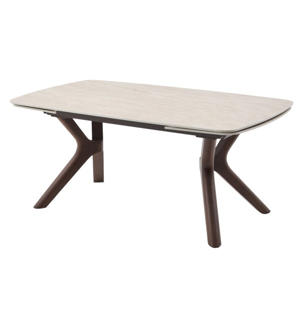 Стол КИРАН (KIRAN) 180 БЕЖЕВЫЙ МРАМОР (MATTE SICILY BEIGE SOLID CERAMIC) / Орех темный, ®DISAUR