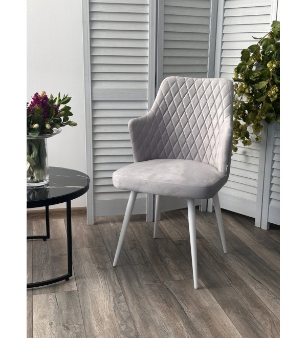Стул ГЕРМАН (HERMAN) СВЕТЛО-СЕРЫЙ  BM-4, велюр / белый каркас