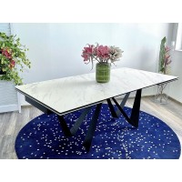 Стол РИЕТИ (RIETI) 200 цвет KL-99 Белый мрамор матовый, итальянская керамика / ЧЕРНЫЙ, ®DISAUR