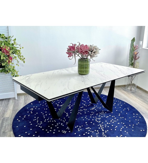 Стол РИЕТИ (RIETI) 200 цвет KL-99 Белый мрамор матовый, итальянская керамика / ЧЕРНЫЙ, ®DISAUR