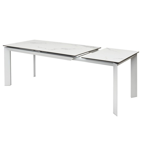 Стол КРЕМОНА (CREMONA) 140 цвет БЕЛЫЙ МРАМОР ГЛЯНЦ (HIGH GLOSS STATUARIO), керамика/ БЕЛЫЙ, ®DISAUR