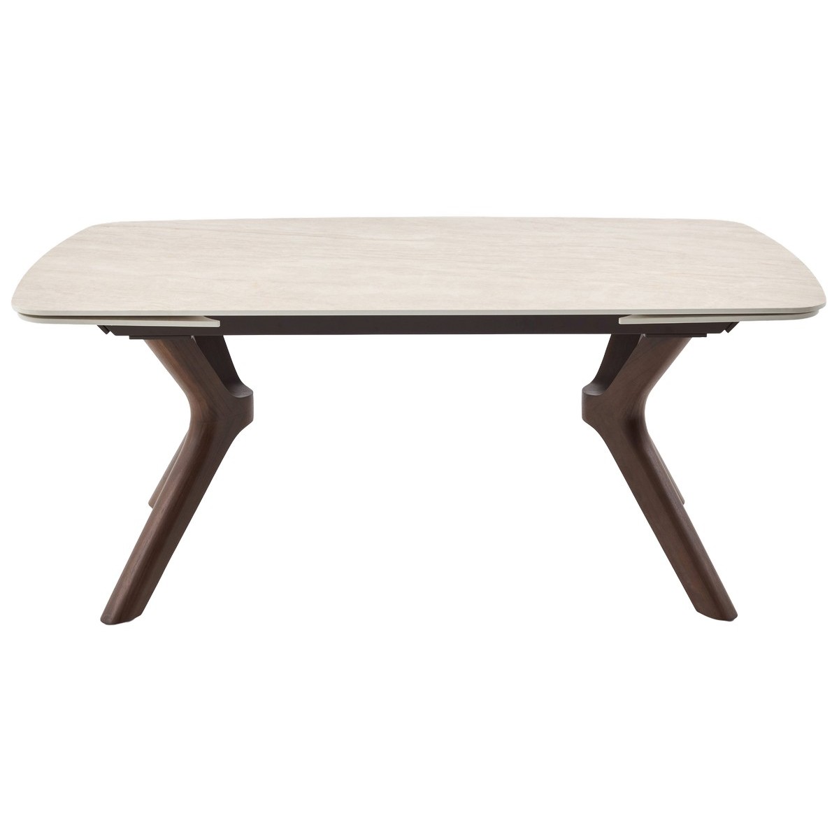 Стол КИРАН (KIRAN) 180 БЕЖЕВЫЙ МРАМОР (MATTE SICILY BEIGE SOLID CERAMIC) / Орех темный, ®DISAUR