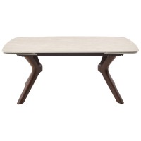 Стол КИРАН (KIRAN) 180 БЕЖЕВЫЙ МРАМОР (MATTE SICILY BEIGE SOLID CERAMIC) / Орех темный, ®DISAUR