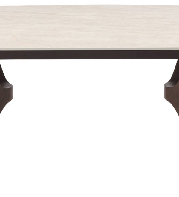 Стол КИРАН (KIRAN) 180 БЕЖЕВЫЙ МРАМОР (MATTE SICILY BEIGE SOLID CERAMIC) / Орех темный, ®DISAUR