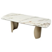 Стол БРОНТЕ (BRONTE) 220 цвет KL-188 Бело-коричневый мрамор керамика/ ШАМПАНЬ, ®DISAUR