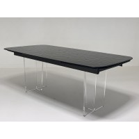 Стол ЛАУРИТЦ (LAURITS) 200 цвет ЧЕРНЫЙ (GREY), стекло BUBBLE  / Прозрачный каркас ®DISAUR
