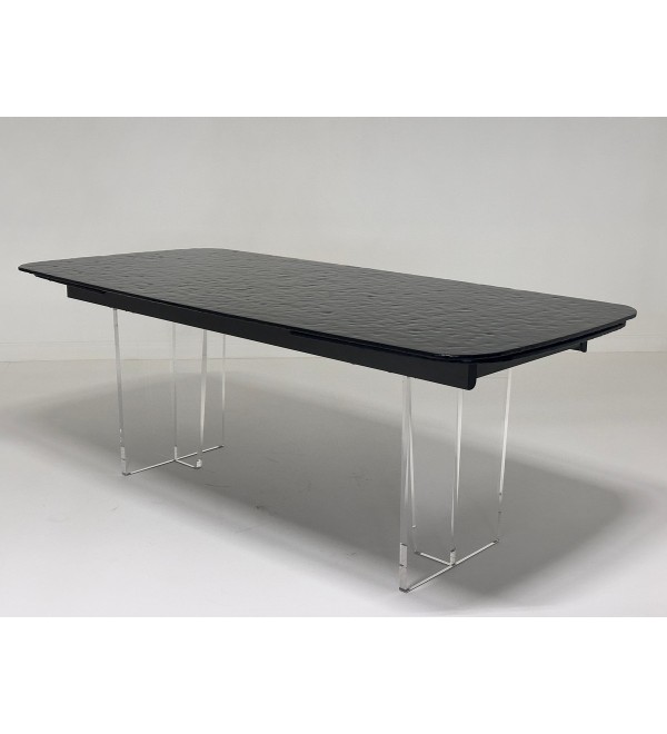 Стол ЛАУРИТЦ (LAURITS) 200 цвет ЧЕРНЫЙ (GREY), стекло BUBBLE  / Прозрачный каркас ®DISAUR