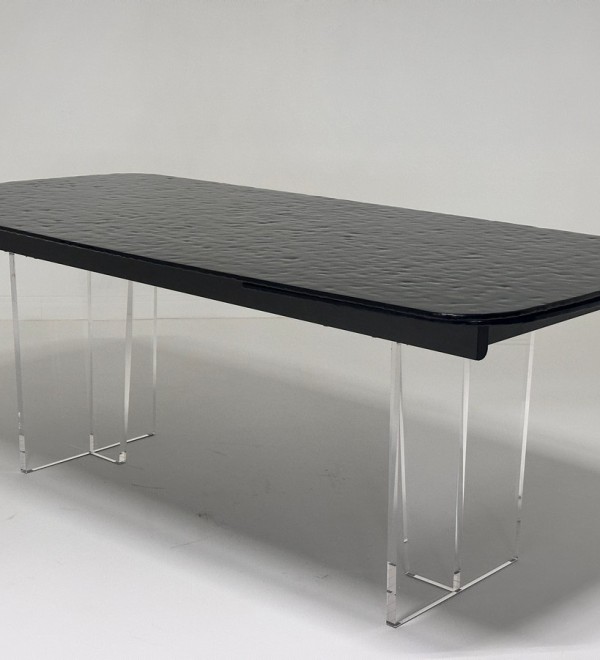 Стол ЛАУРИТЦ (LAURITS) 200 цвет ЧЕРНЫЙ (GREY), стекло BUBBLE  / Прозрачный каркас ®DISAUR