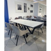 Стол РИЕТИ (RIETI) 200 цвет KL-99 Белый мрамор матовый, итальянская керамика / ЧЕРНЫЙ, ®DISAUR