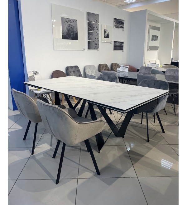 Стол РИЕТИ (RIETI) 200 цвет KL-99 Белый мрамор матовый, итальянская керамика / ЧЕРНЫЙ, ®DISAUR