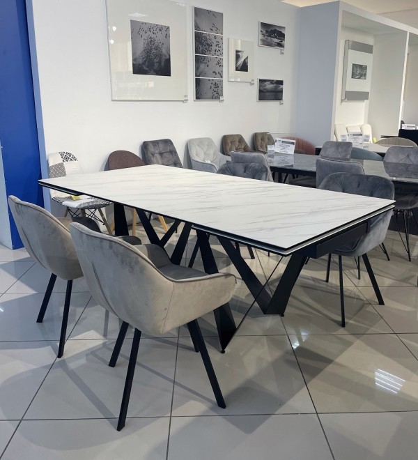 Стол РИЕТИ (RIETI) 200 цвет KL-99 Белый мрамор матовый, итальянская керамика / ЧЕРНЫЙ, ®DISAUR
