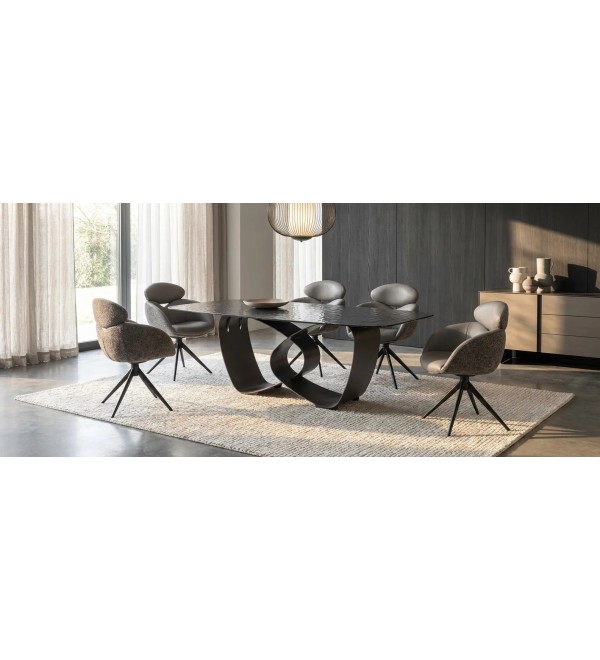 Стол ТОВЕ (TOVE) 240 цвет ЧЕРНЫЙ (GREY), стекло BUBBLE  / Шоколадное золото  ®DISAUR