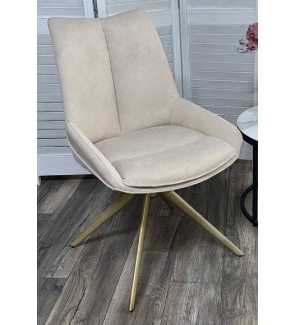 Стул ОСКАР (OSKAR) 360 град, цвет КРЕМОВЫЙ (RIELY-111/PRESENT-120), ткань / ШАМПАНЬ каркас, ®DISAUR