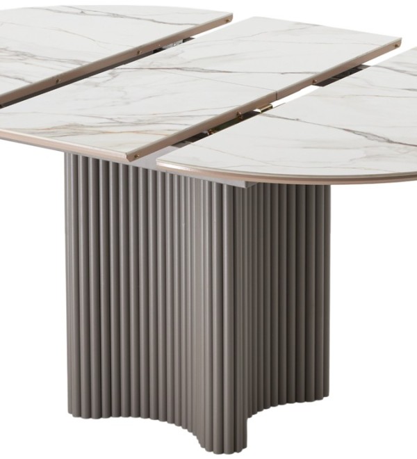 Стол АДАЖИО 115 КРУГЛЫЙ цвет МРАМОР (GILT WHITE), керамика / Латте каркас