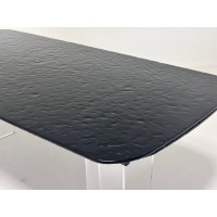 Стол ЛАУРИТЦ (LAURITS) 200 цвет ЧЕРНЫЙ (GREY), стекло BUBBLE  / Прозрачный каркас ®DISAUR
