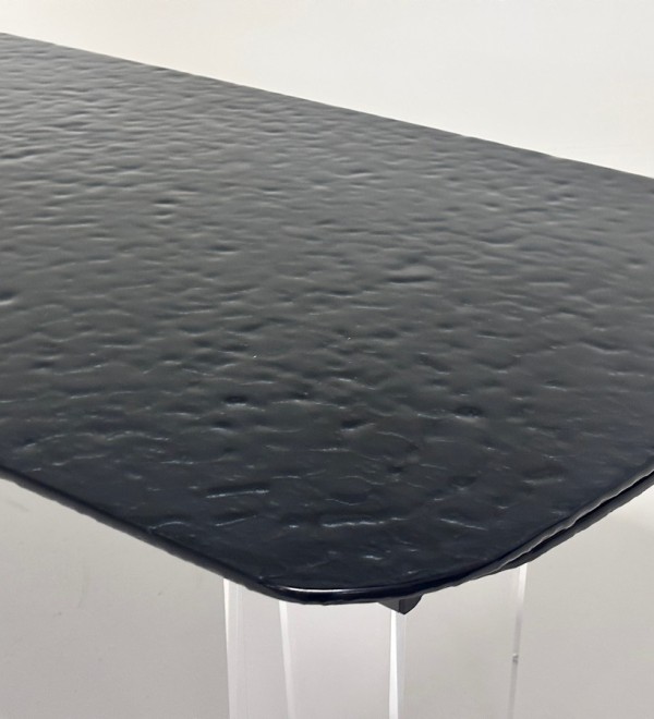 Стол ЛАУРИТЦ (LAURITS) 200 цвет ЧЕРНЫЙ (GREY), стекло BUBBLE  / Прозрачный каркас ®DISAUR