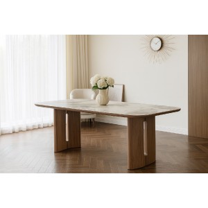 Стол БАРК (BARK) 180 цвет CA035 Бежевый мрамор, керамика / Орех (WALNUT), ®DISAUR