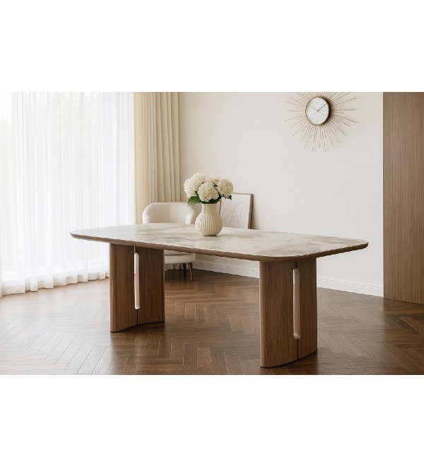 Стол БАРК (BARK) 180 цвет CA035 Бежевый мрамор, керамика / Орех (WALNUT), ®DISAUR