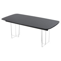 Стол ЛАУРИТЦ (LAURITS) 200 цвет ЧЕРНЫЙ (GREY), стекло BUBBLE  / Прозрачный каркас ®DISAUR