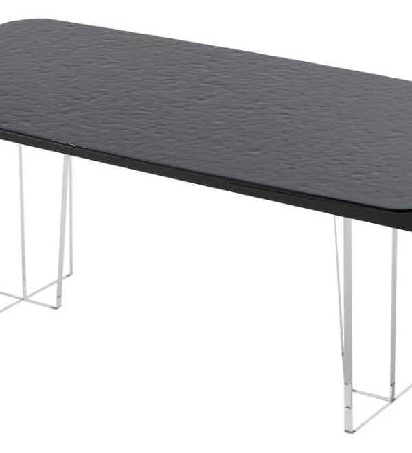 Стол ЛАУРИТЦ (LAURITS) 200 цвет ЧЕРНЫЙ (GREY), стекло BUBBLE  / Прозрачный каркас ®DISAUR