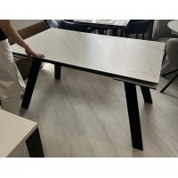 Стол МОРИС-2 140 цвет MATTE БЕЛЫЙ МРАМОР, керамика / Черный каркас