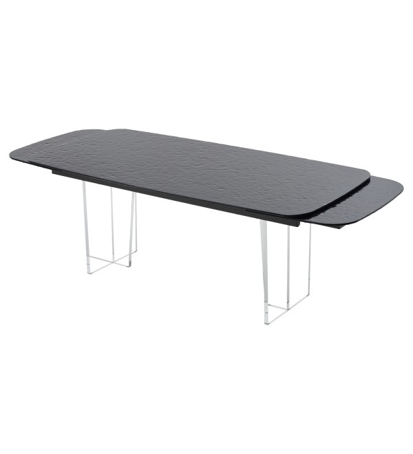 Стол ЛАУРИТЦ (LAURITS) 200 цвет ЧЕРНЫЙ (GREY), стекло BUBBLE  / Прозрачный каркас ®DISAUR