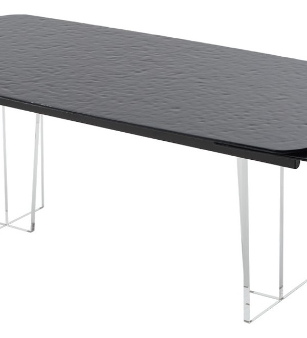 Стол ЛАУРИТЦ (LAURITS) 200 цвет ЧЕРНЫЙ (GREY), стекло BUBBLE  / Прозрачный каркас ®DISAUR