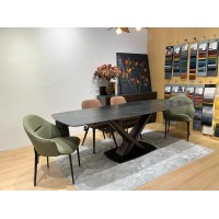 Стол БЛАНКО (BLANCO) 160 цвет ЧЕРНЫЙ МРАМОР МАТОВЫЙ (MATT BLACK MARBLE SOLID CERAMIC / ОРЕХ, ®DISAUR