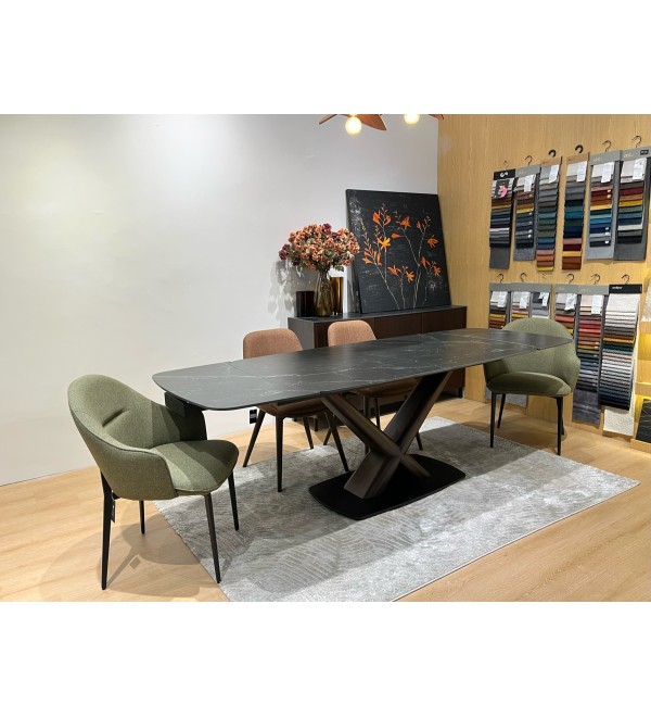 Стол БЛАНКО (BLANCO) 160 цвет ЧЕРНЫЙ МРАМОР МАТОВЫЙ (MATT BLACK MARBLE SOLID CERAMIC / ОРЕХ, ®DISAUR