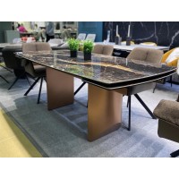 Стол ПУАНТО 200 цвет ЧЕРНАЯ ЛАВА (TITANIUM LAWA NERO), керамика / МЕДЬ каркас