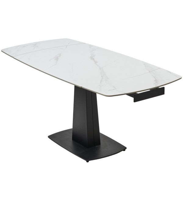 Стол БАЛД (BALDE) 140 цвет БЕЛЫЙ МРАМОР МАТОВЫЙ (MATT WHITE MARBLE SOLID CERAMIC) / ЧЕРНЫЙ, ®DISAUR