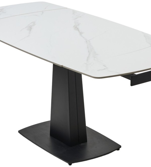 Стол БАЛД (BALDE) 140 цвет БЕЛЫЙ МРАМОР МАТОВЫЙ (MATT WHITE MARBLE SOLID CERAMIC) / ЧЕРНЫЙ, ®DISAUR